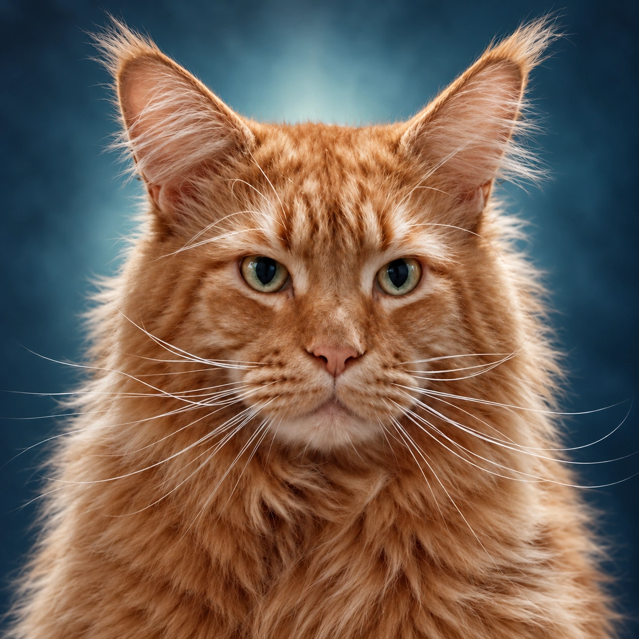 Romeo, gatto rosso a pelo lungo, in primo piano